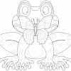 A line drawing of a butterfly sitting on the nose of a frog