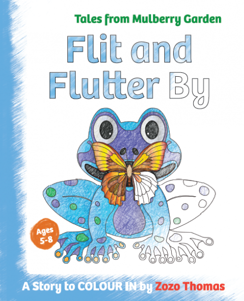 Front cover of the book, Flit and Flutter By, showing a picture of a frog and a butterfly