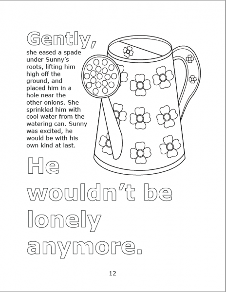 Page 12 from the book, Sunny, by Zozo Thomas, showing words and an image from the book