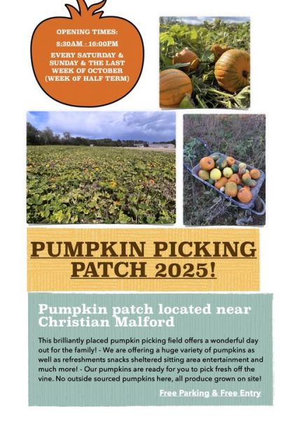 Poster advertising the Pumpkin Picking Patch at Christian Malford, near Chippenham, in Wiltshire