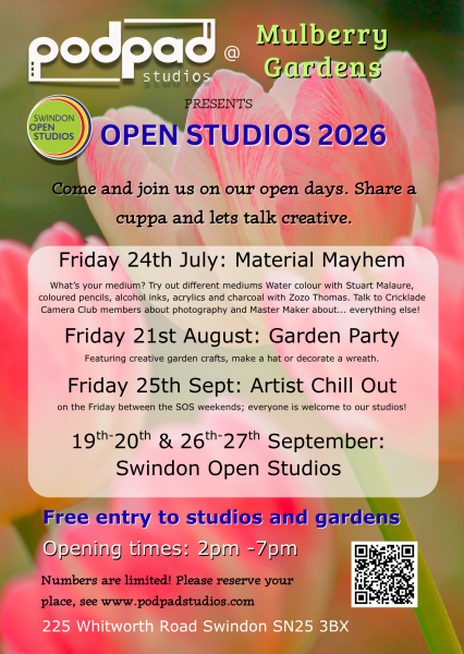 Poster for the upcoming open studios events at the Mulberry Garden